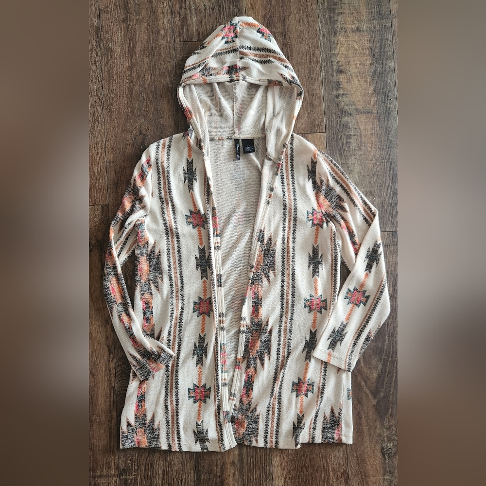 New Directions Multicolor Hooded Cardigan